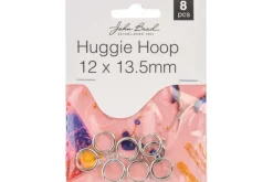 Silver Huggie Hoop Earrings, 14mm, 8 Pieces