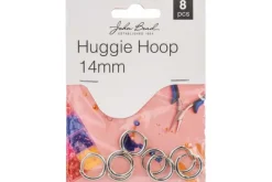 Silver Huggie Hoop Earrings, 14mm, 8 Pieces
