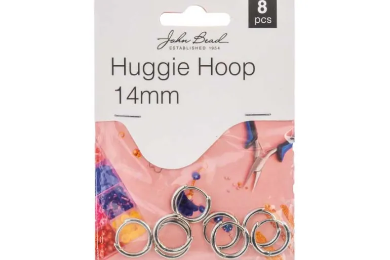 Silver Wire Huggie Hoop Earrings, 14mm, 8 Pieces