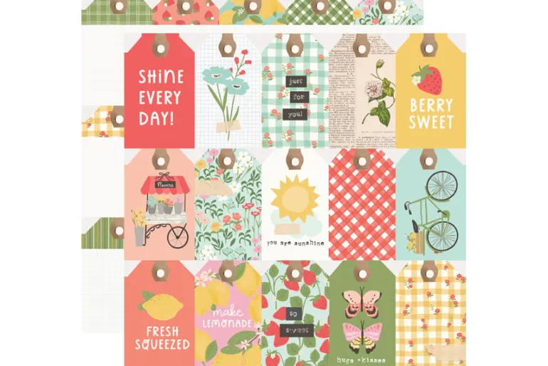 Simple Stories Pink Lemonade 12×12 Paper – Journal Elements