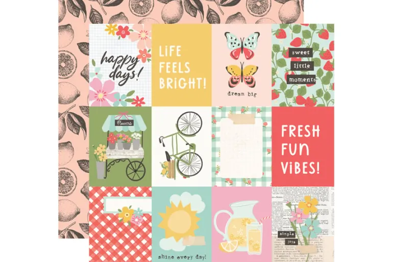 Simple Stories Pink Lemonade 12×12 Paper – Journal Elements