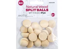 Split Ball Wood Beads – 1″ – 14pc. – Natural