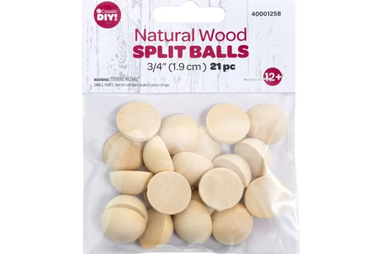 Split Ball Wood Beads – 1″ – 14pc. – Natural