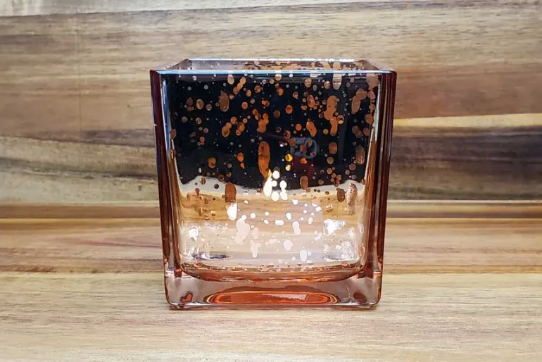 Square Mercury-Style Glass Candle Holder – Rose Gold