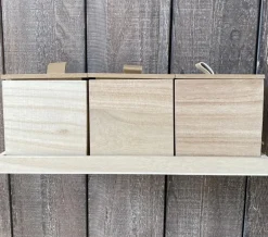 3 Square Natural Wood Containers with Lids on Wood Tray