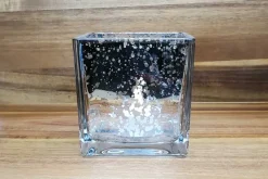 Square Ribbed Mercury-Style Glass Candle Holder – Red