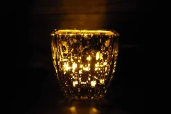Square Ribbed Mercury-Style Glass Candle Holder – Amber