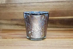 Square Ribbed Mercury-Style Glass Candle Holder – Amber