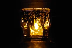 Square Ribbed Mercury-Style Glass Candle Holder – Amber