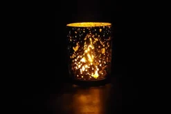 Square Ribbed Mercury-Style Glass Candle Holder – Amber