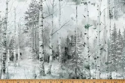 Stag and Stone Forest of Birches Foggy Grey Scenic