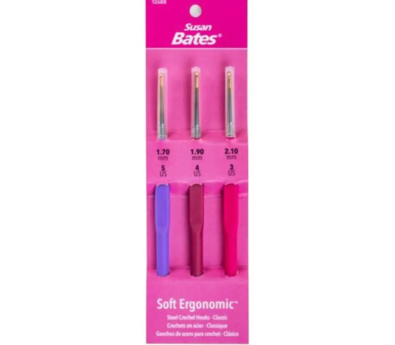 Steelite Soft Ergonomic Steel Crochet Hook Set of 3: 1.7mm, 1.9mm, 2.1mm. #12688