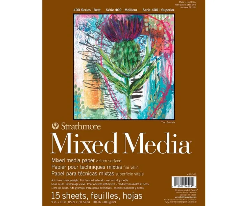 Strathmore 400 Series 184# Mixed Media Pad – 9-inch x 12-inch – Tape Bound – 15 Sheets