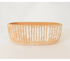 Striped Oblong Concrete Pot Vase