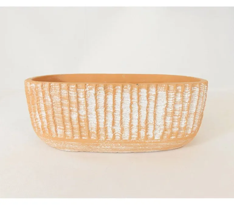 Striped Oblong Concrete Pot Vase