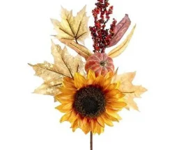 Sunflower Pumpkins and Pod Spray – 18-inch