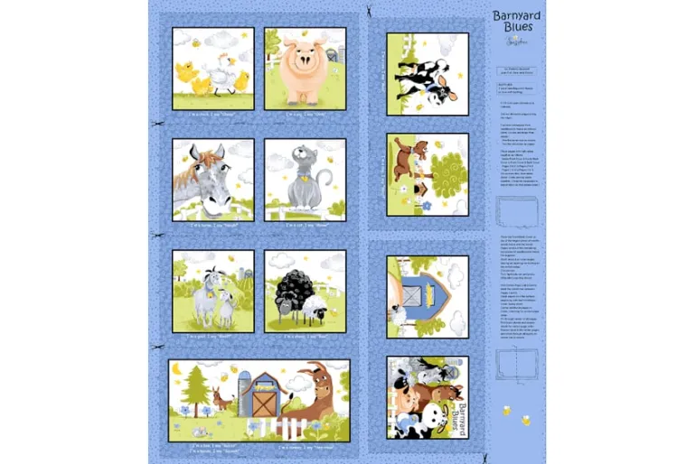 SusyBee Barnyard Blues Soft Book Fabric Panel 36-in by 44-in
