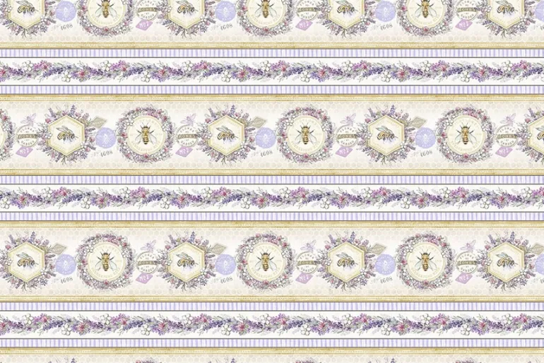 Sweet Honeybee Bees and Lavender Floral Stripe