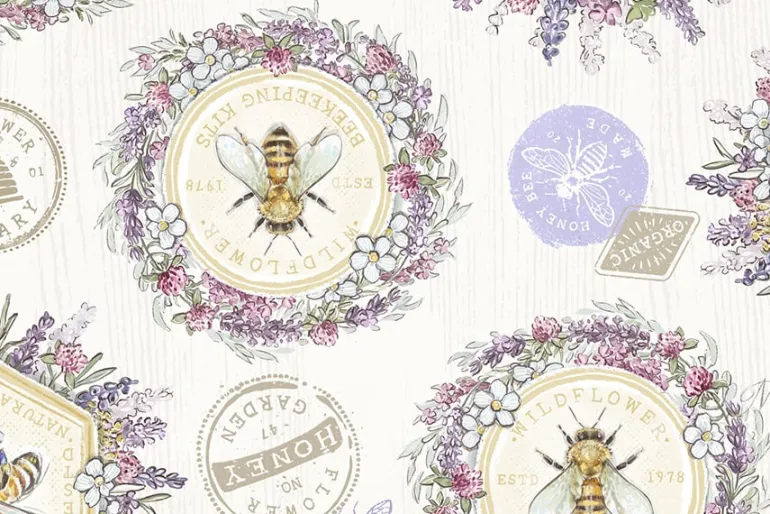 Sweet Honeybee Medallions Allover Multicolor on Cream