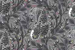 Tula Pink Graywork Wolf of Pink Street Fog