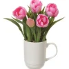 11″ Tulips in Ceramic Cup, Pink