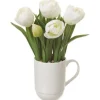 11″ Tulips in Ceramic Cup, White