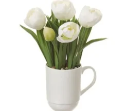 11″ Tulips in Ceramic Cup, White