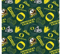 University of Oregon Ducks, Logo and Helmet Tossed on Dark Green