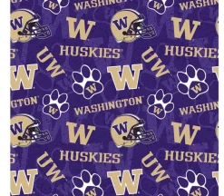 University of Washington Husky, Logos and Helmets Tossed on Purple