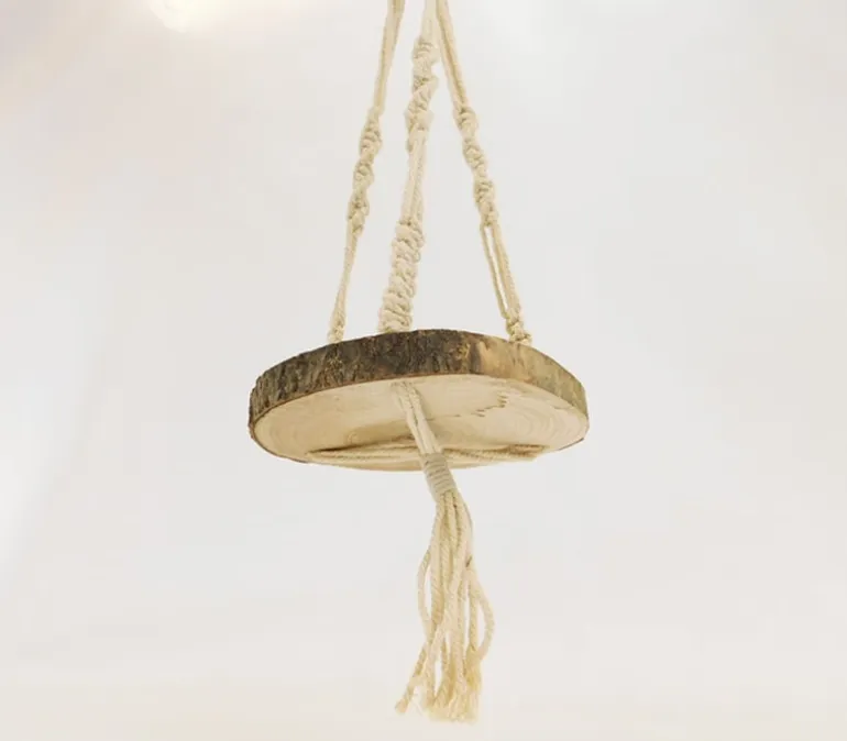 Wall Hanger – Macrame with Log Shelf – 8-inch x 34-inch