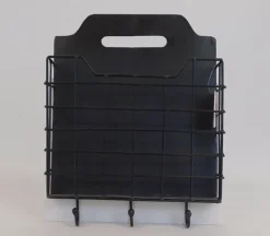 Wall Organizer – Black Metal Mesh with Hooks – 10.5-inch x 13.5-inch x 2.5-inch
