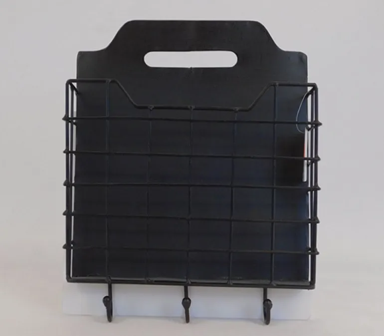 Wall Organizer – Black Metal Mesh with Hooks – 10.5-inch x 13.5-inch x 2.5-inch