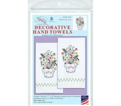 Watercan Floral Stamped Decorative Hand Towel Pair