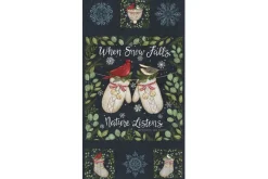 When Snow Falls Mittens Fabric Panel Black, 24-in by 44-in