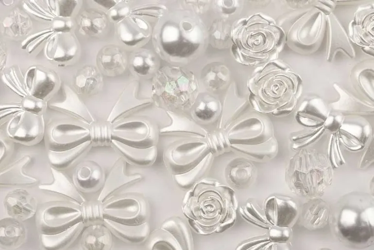 White and Crystal Acrylic Bead Mix, 80g