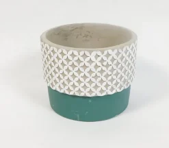 White and Green Diamond Pattern Plant Pot