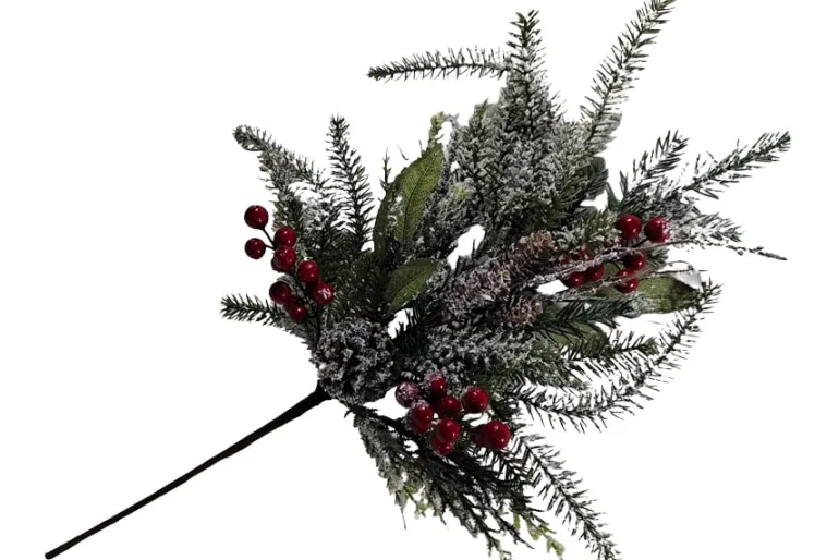 17″ White Poinsettia Needle Pine Bush