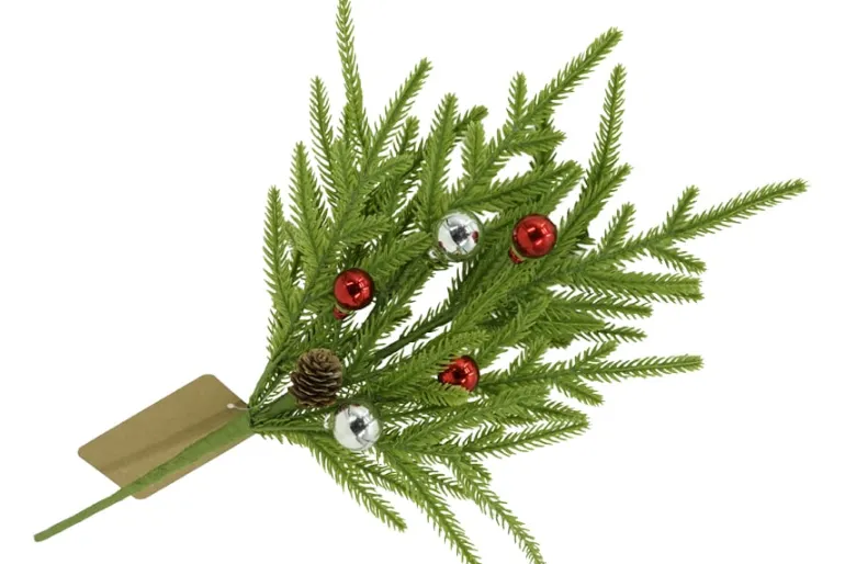 17″ White Poinsettia Needle Pine Bush