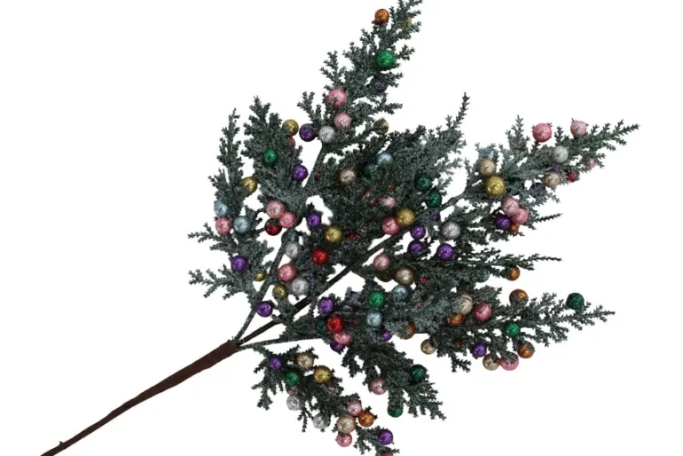 17″ White Poinsettia Needle Pine Bush