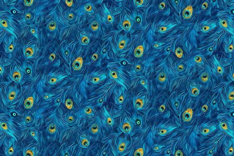 Wild Beauty Peacock Peek-a-boo Floral on Navy