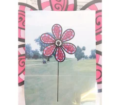 Wind Spinner – Flowers with Spinners – Green/Pink or Pink/Purple – Color Shipped is Randomly Picked