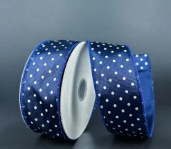Wired Navy Ribbed Stain with White Dots Ribbon