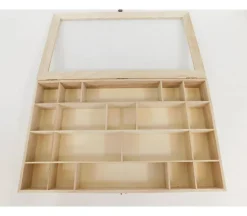 Wood Organizer with Clear Glass Top