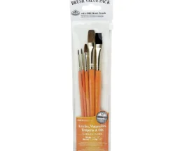 Zip N’ Close Brush Set, Bristle/Camel Round and Flat Brush Set – 5 Piece