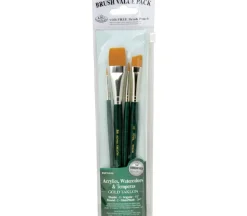Zip N’ Close Brush Set, Gold Taklon Wash Brush Set – 4 Piece