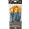 Zip N’ Close Brush Set, Medium Gold Taklon Brush Set – 12 Piece
