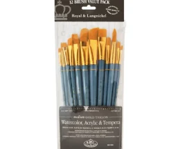 Zip N’ Close Brush Set, Medium Gold Taklon Brush Set – 12 Piece