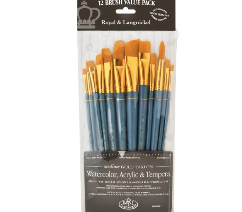 Zip N’ Close Brush Set, Medium Gold Taklon Brush Set – 12 Piece