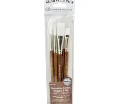 Zip N’ Close Brush Set, White Taklon Brush Set – 5 Piece